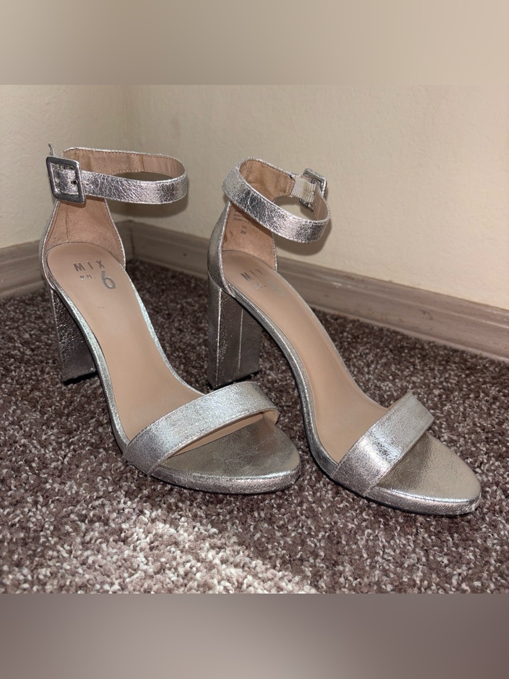 Silver Block Heel Sandals